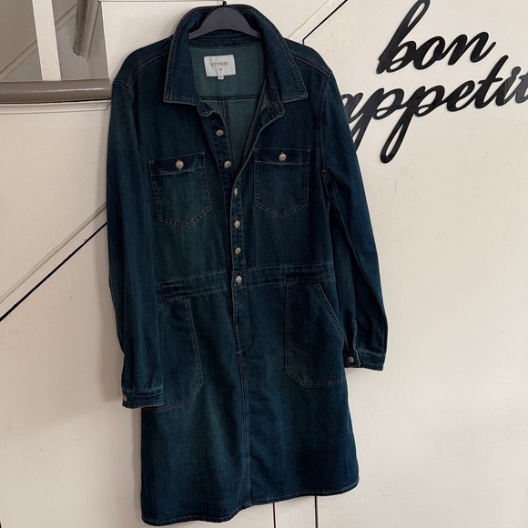 Denim Shirtdress by CREAM (Denmark) Dark Blue stretch Metal buttons knee length - Picture 3 of 12